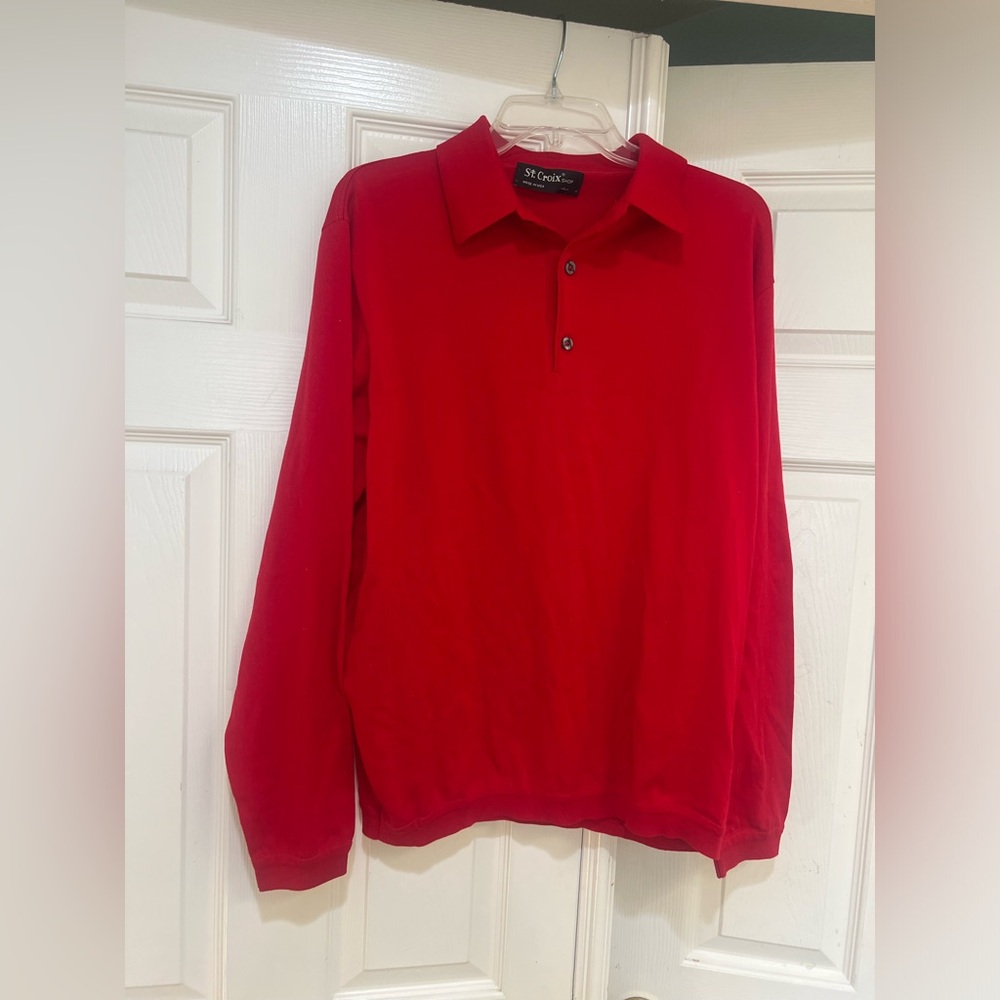 St Croix Polo Shirt Mens Large Long Sleeve Red Pullover Made USA Classic Golf